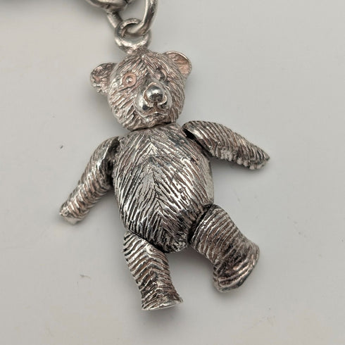 Circa 1910 British Antique Sterling Silver Extra Thick Albert Chain, 62g, Teddy Bear Fob